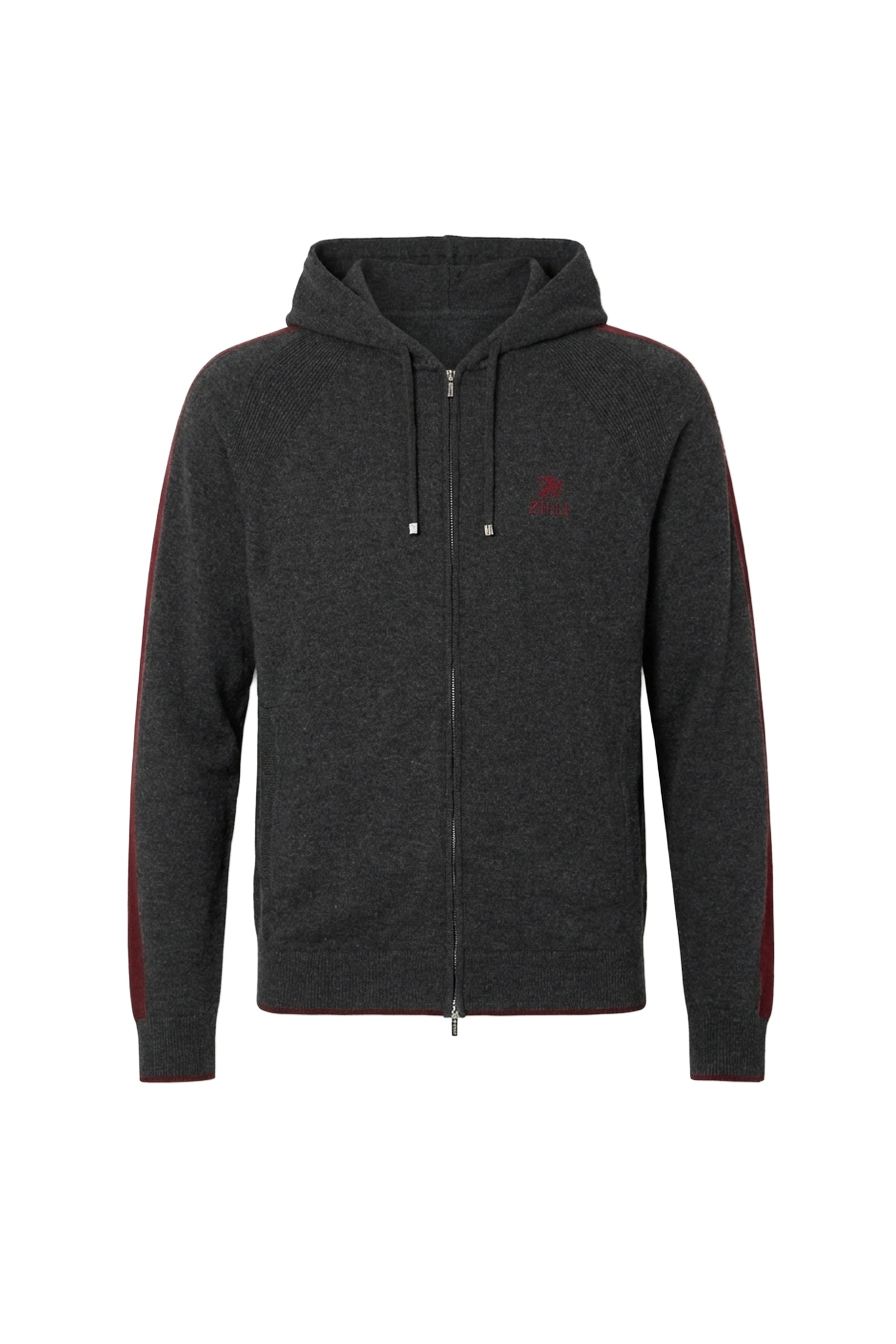 Hoodie zippé à bandes en cachemire - Gris & Bordeaux
