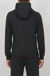 Hoodie zippé à bandes en cachemire - Gris & Bordeaux