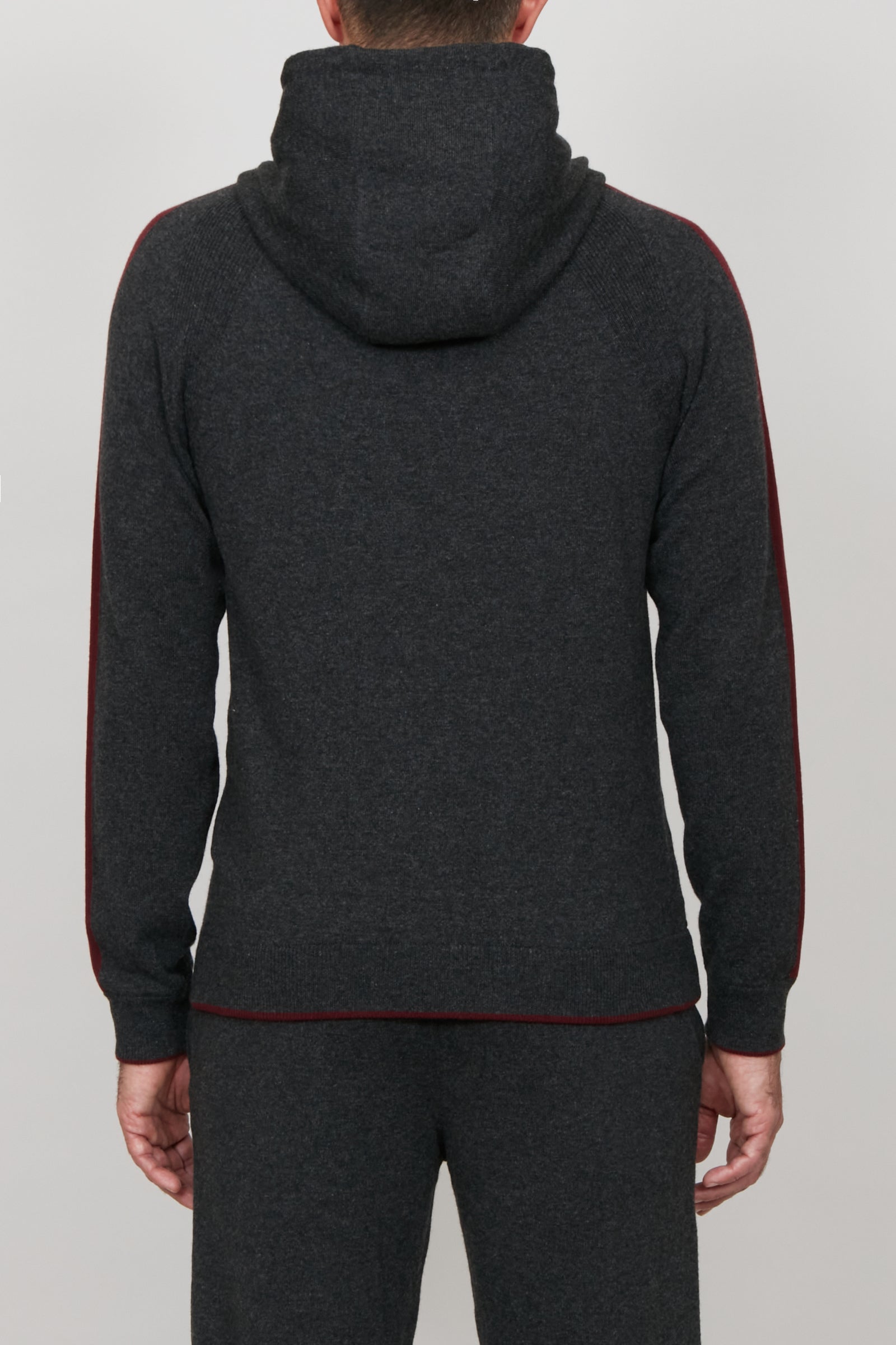 Hoodie zippé à bandes en cachemire - Gris & Bordeaux