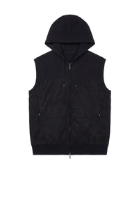 Gilet matelassé à capuche en laine et soie mélangée - Bleu