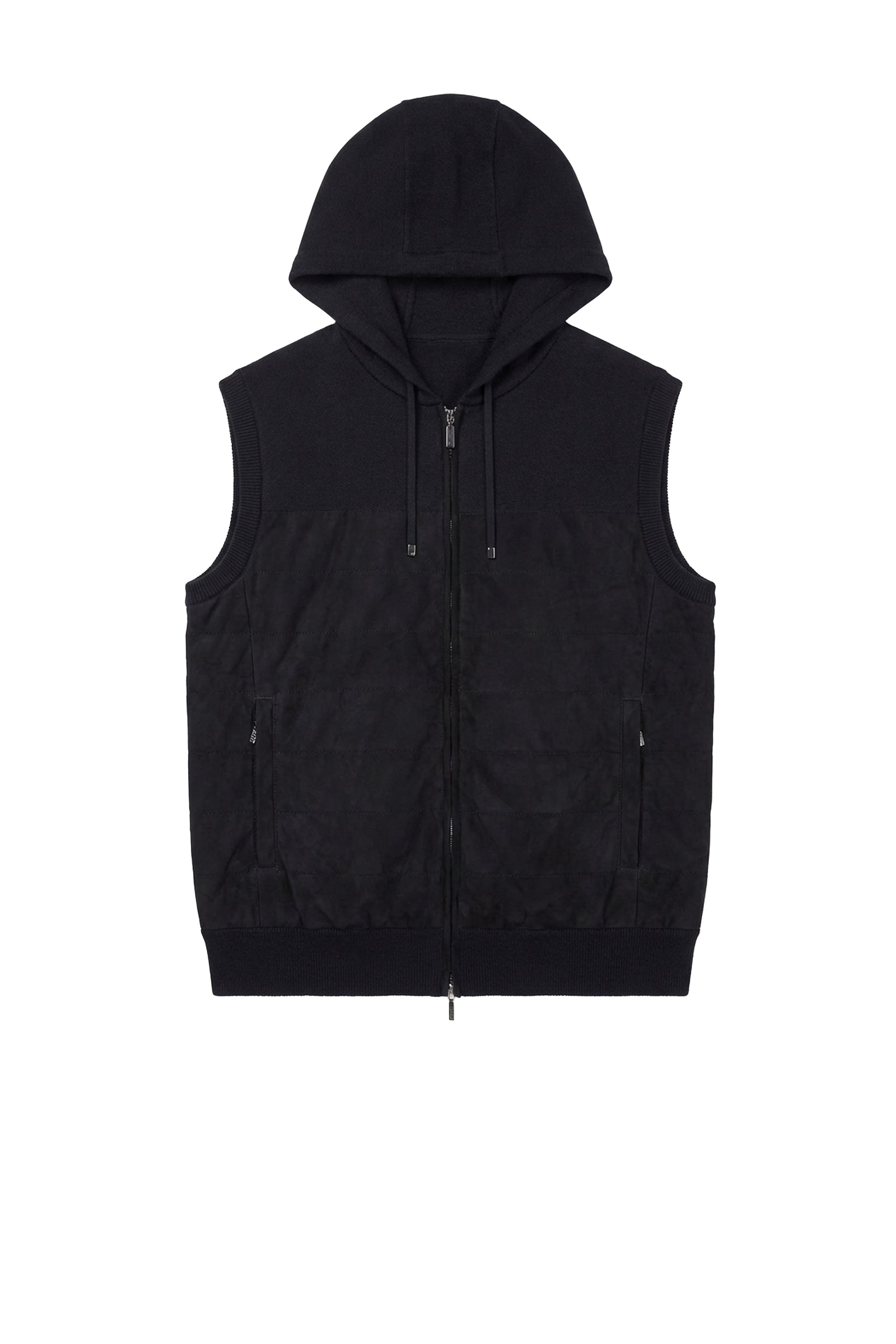 Gilet matelassé à capuche en laine et soie mélangée - Bleu