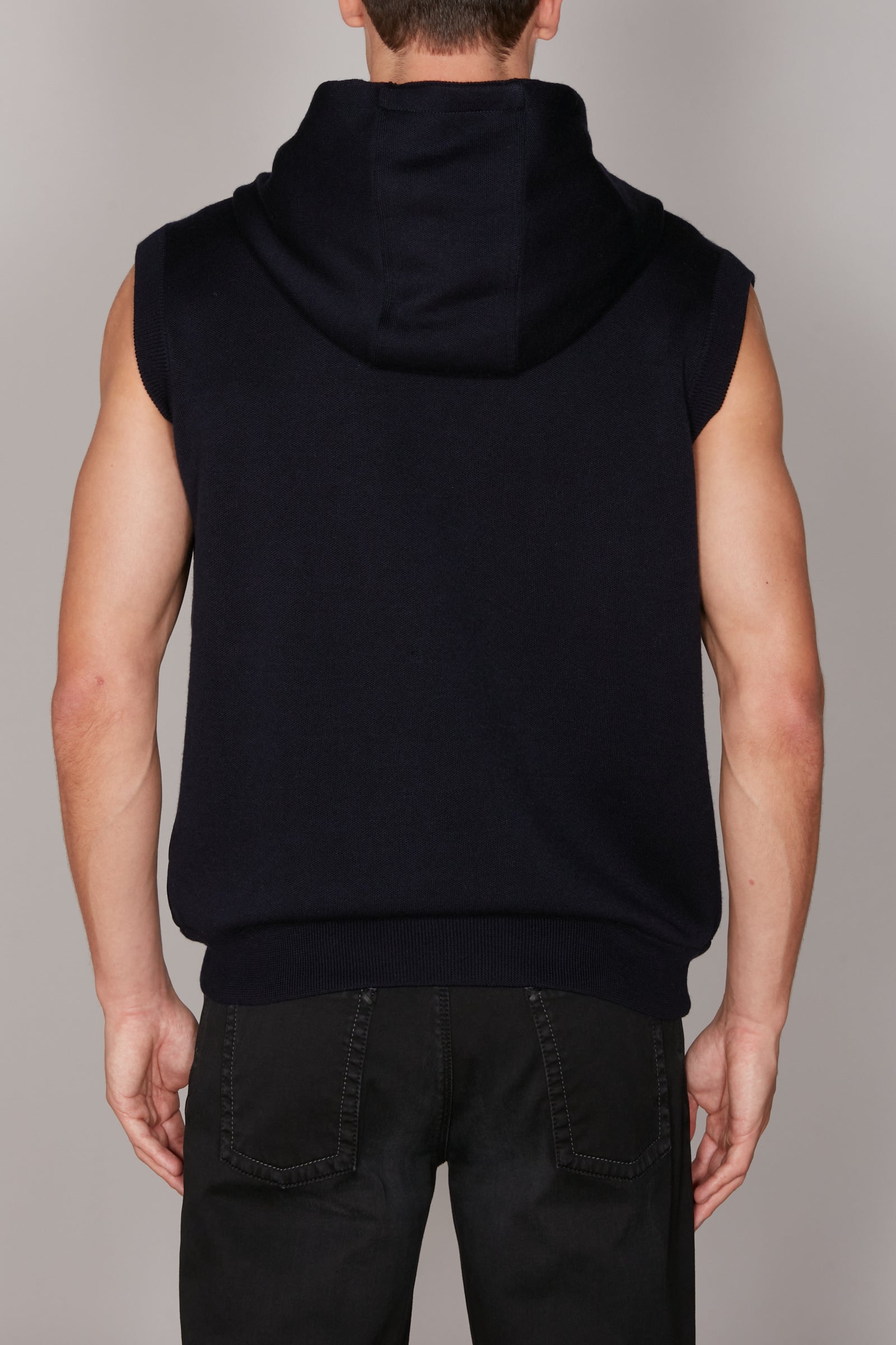 Gilet matelassé à capuche en laine et soie mélangée - Bleu
