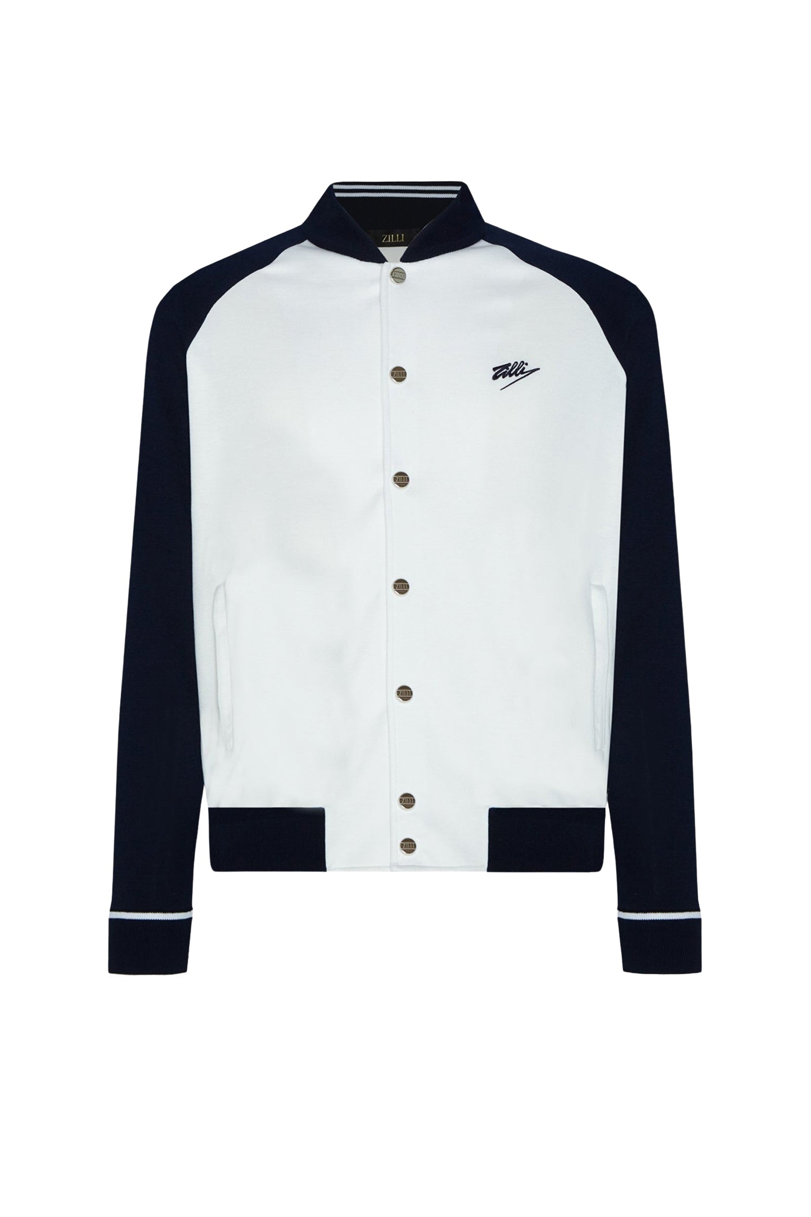 Bomber à manches raglan en soie mélangée - Blanc & Bleu