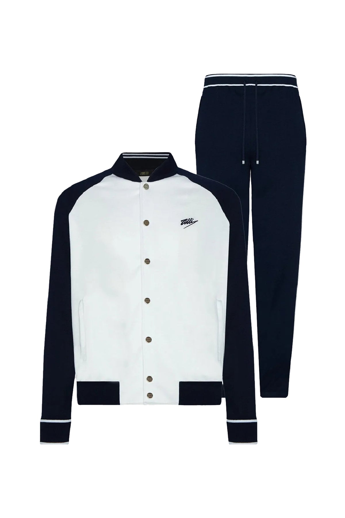 Ensemble de survêtement en soie - Blanc & Bleu
