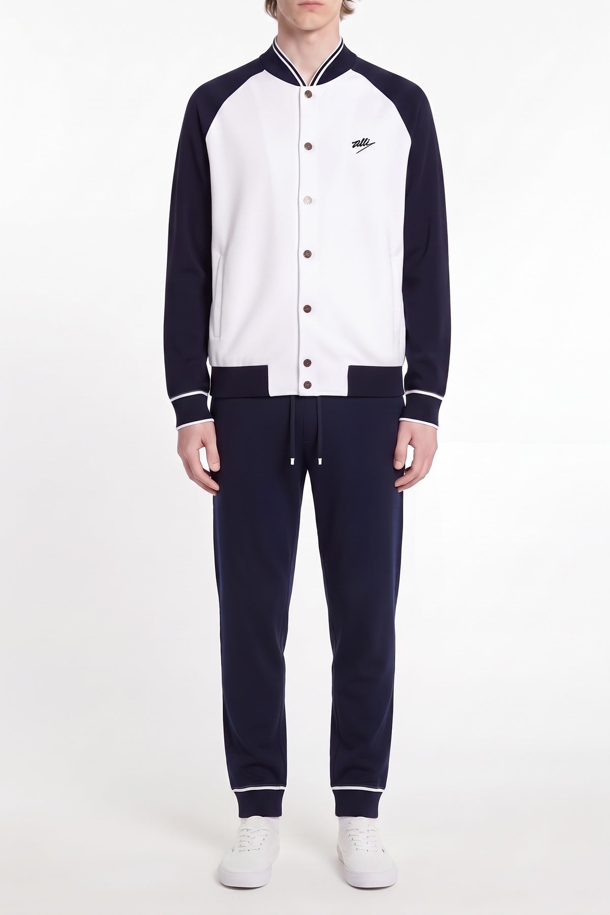 Ensemble de survêtement en soie - Blanc & Bleu