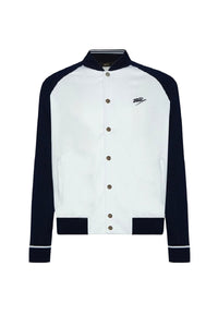 Bomber boutonné à manches raglan en soie - Blanc & Bleu soie