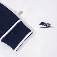 Bomber boutonné à manches raglan en soie - Blanc & Bleu soie
