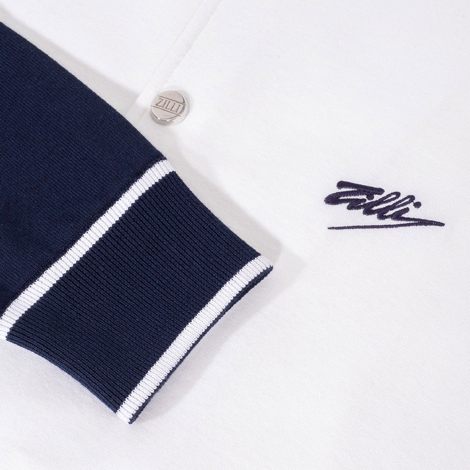Bomber boutonné à manches raglan en soie - Blanc & Bleu soie