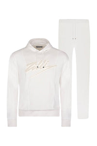 Sweat à capuche avec logo en soie - Blanc & Beige