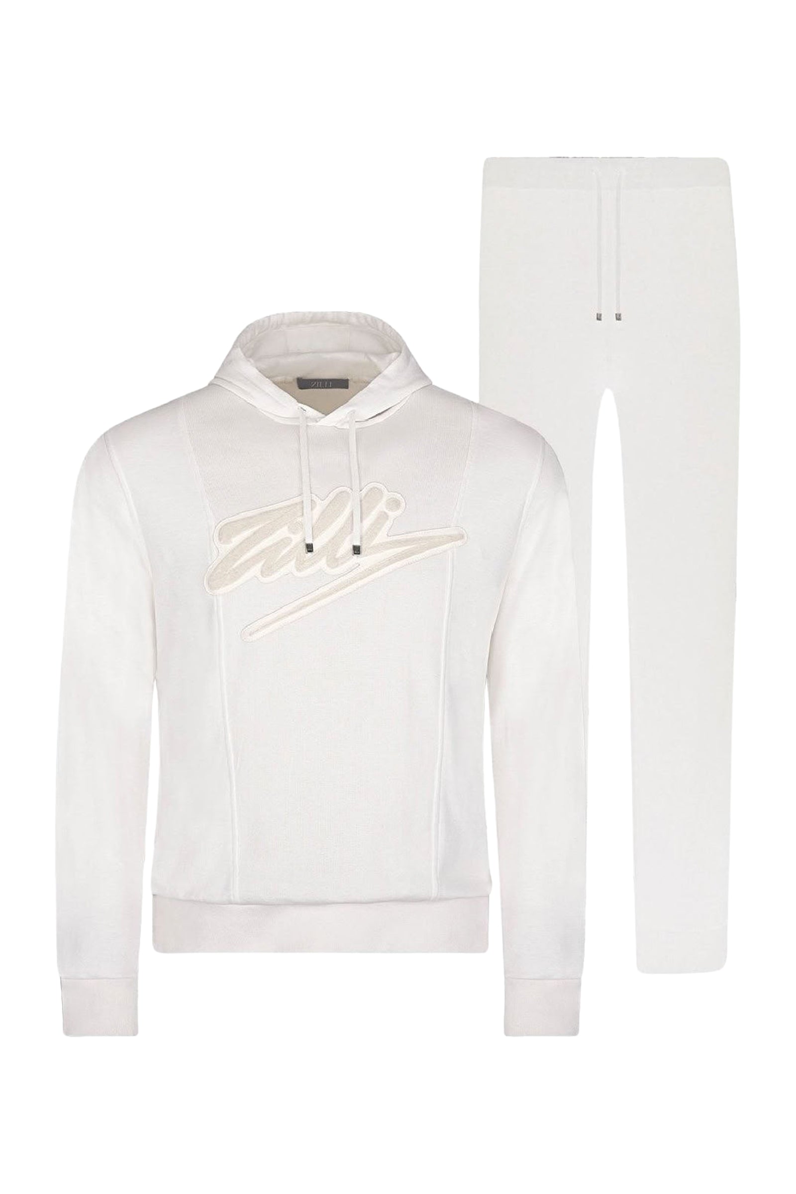 Sweat à capuche avec logo en soie - Blanc & Beige