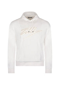 Sweat à capuche avec logo en soie - Blanc & Beige
