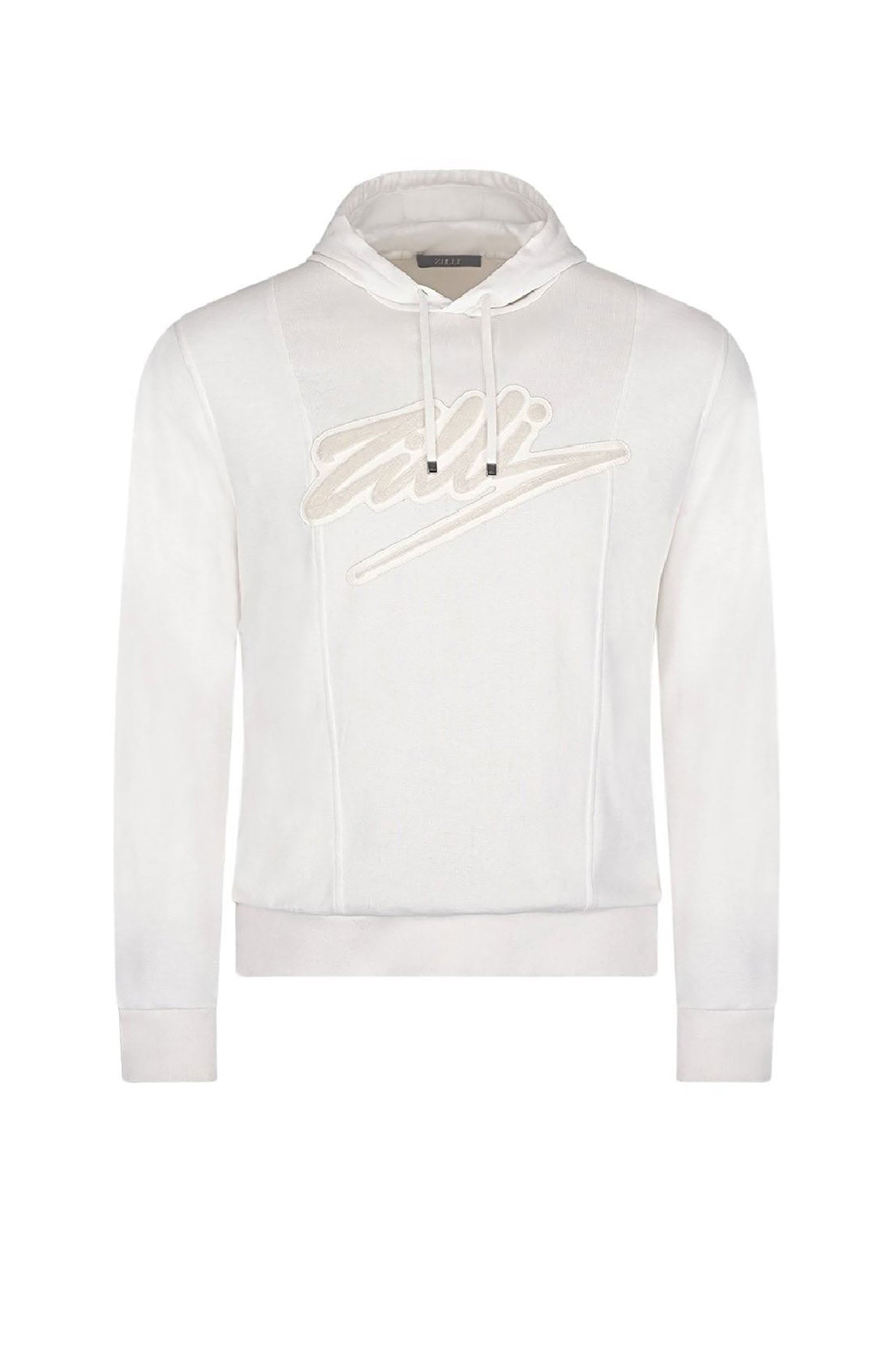 Sweat à capuche avec logo en soie - Blanc & Beige