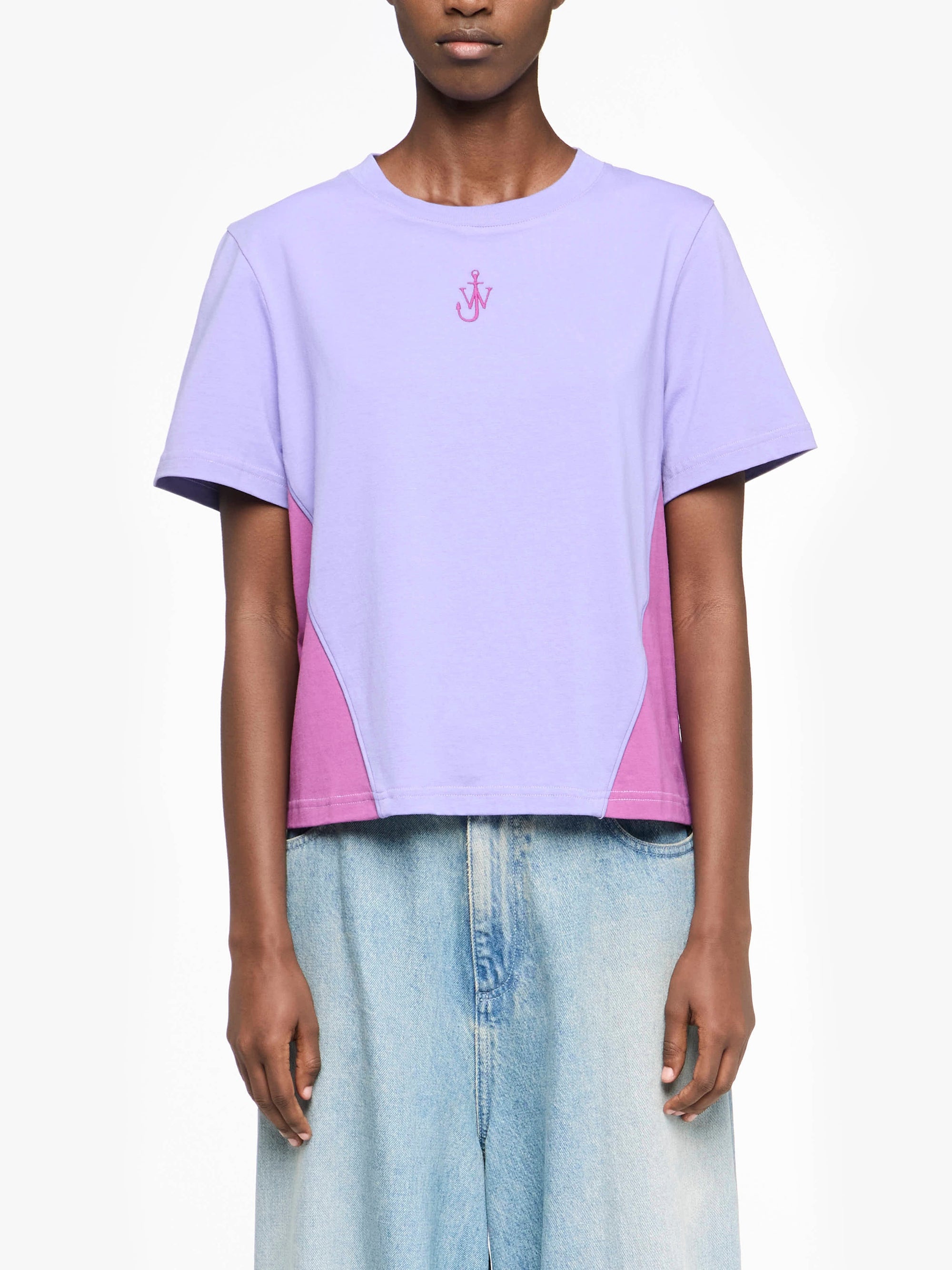 T-Shirt Court À Empiècements Et Broderie Ancres - Lavender/Magenta