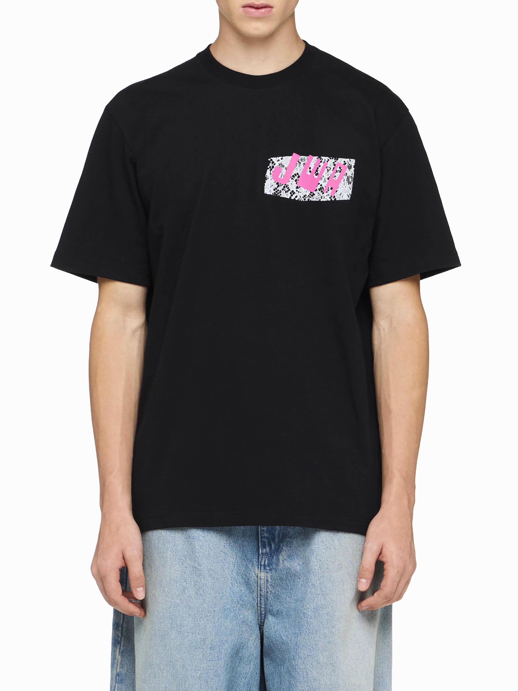 T-Shirt Jwa Avec Bordure En Dentelle Sur La Poitrine - Black