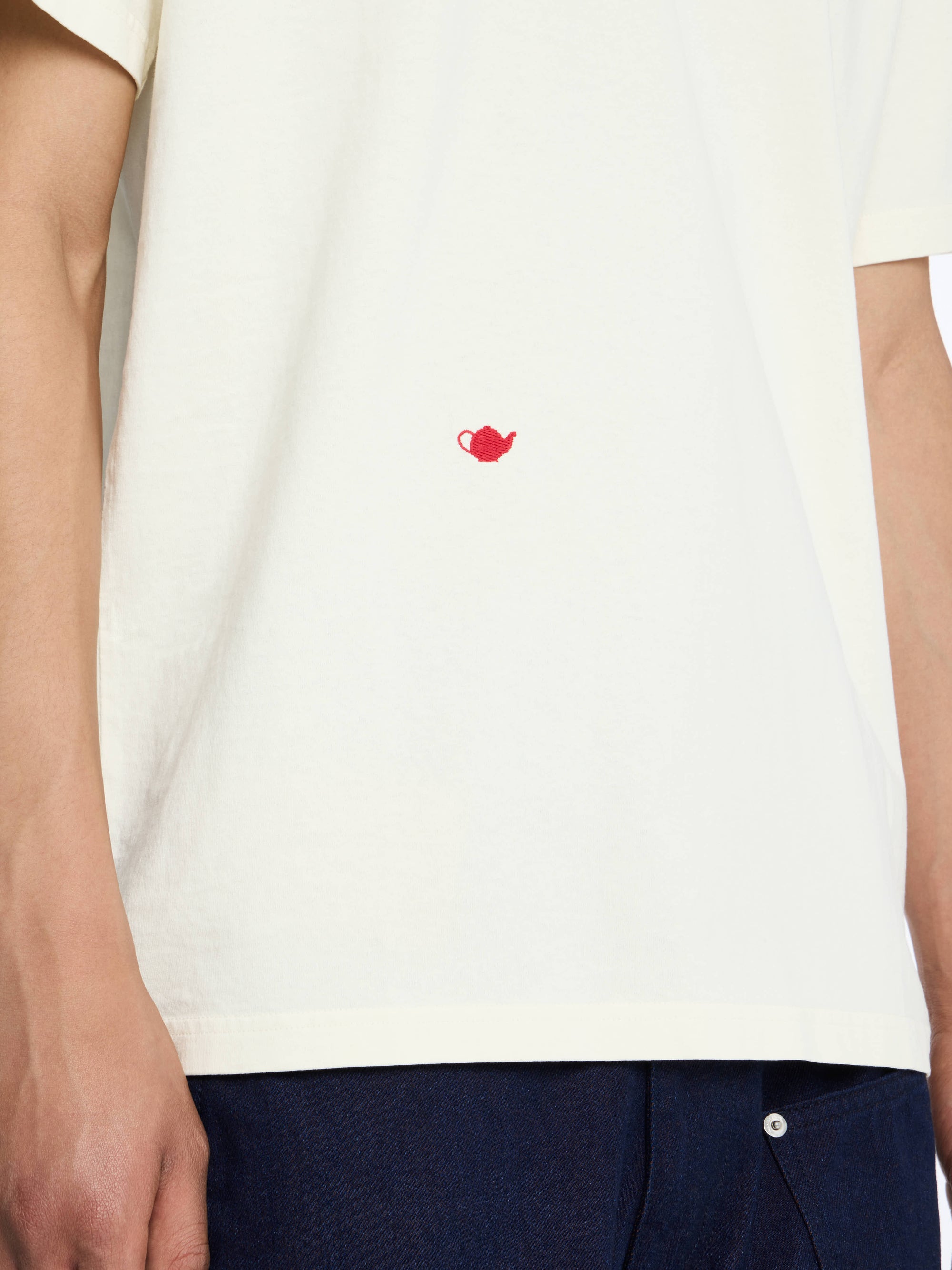 T-Shirt Avec Broderie Contrastée - Off White
