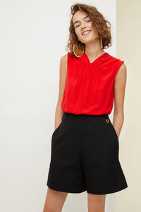 Combinaison bicolore en soie  - Noir & Rouge