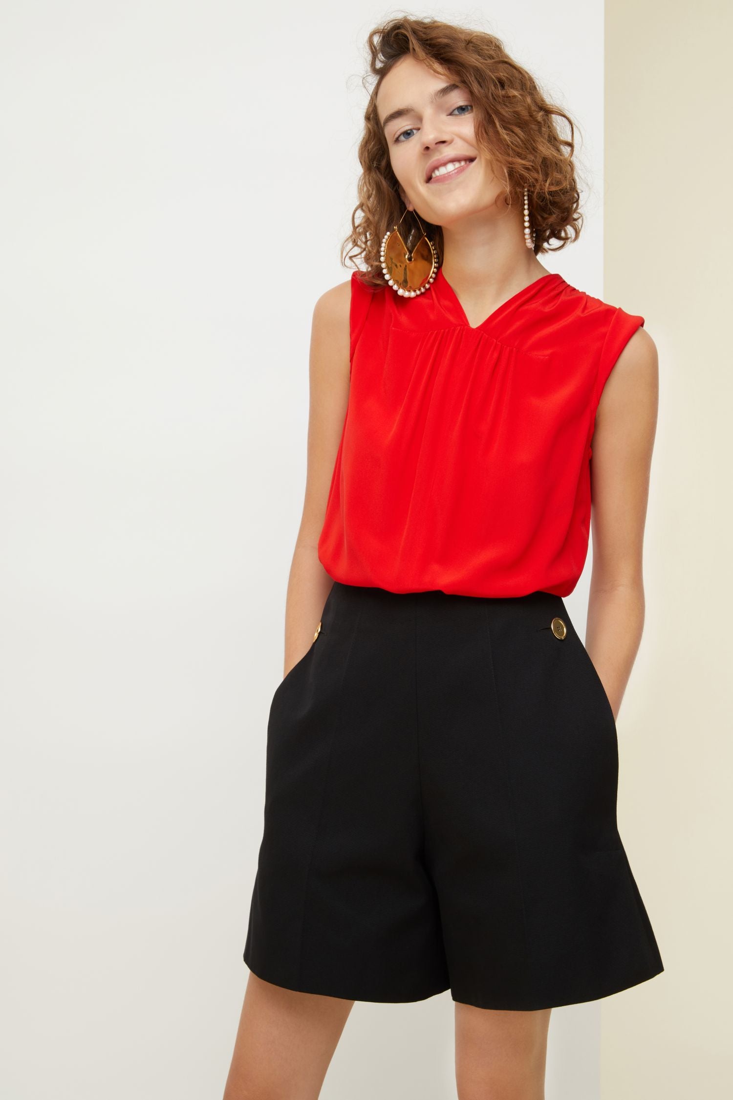 Combinaison bicolore en soie et coton - Noir et Rouge