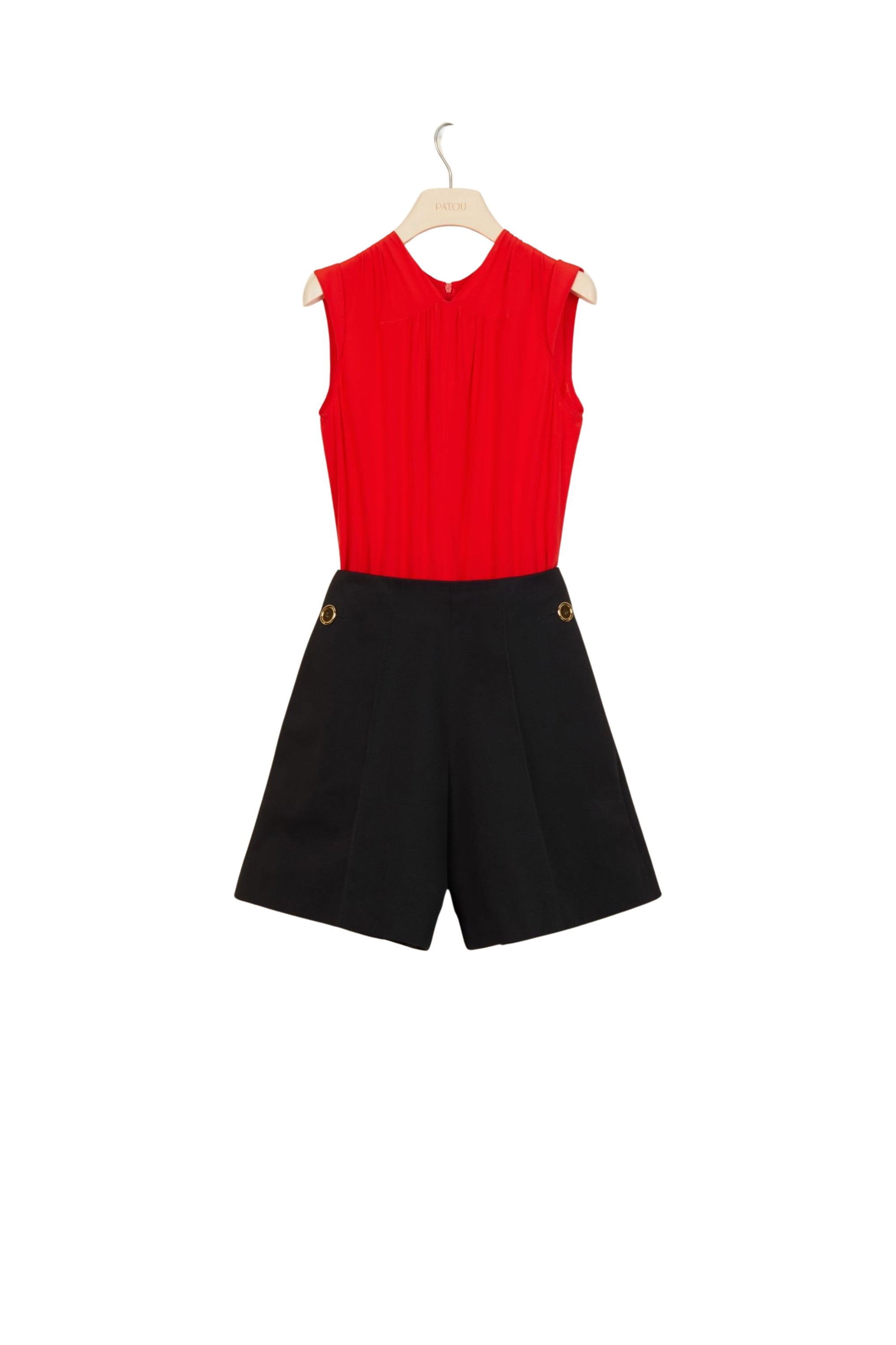 Two-tone silk and cotton jumpsuit - Black and Red