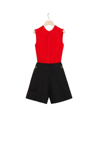 Combinaison bicolore en soie  - Noir & Rouge