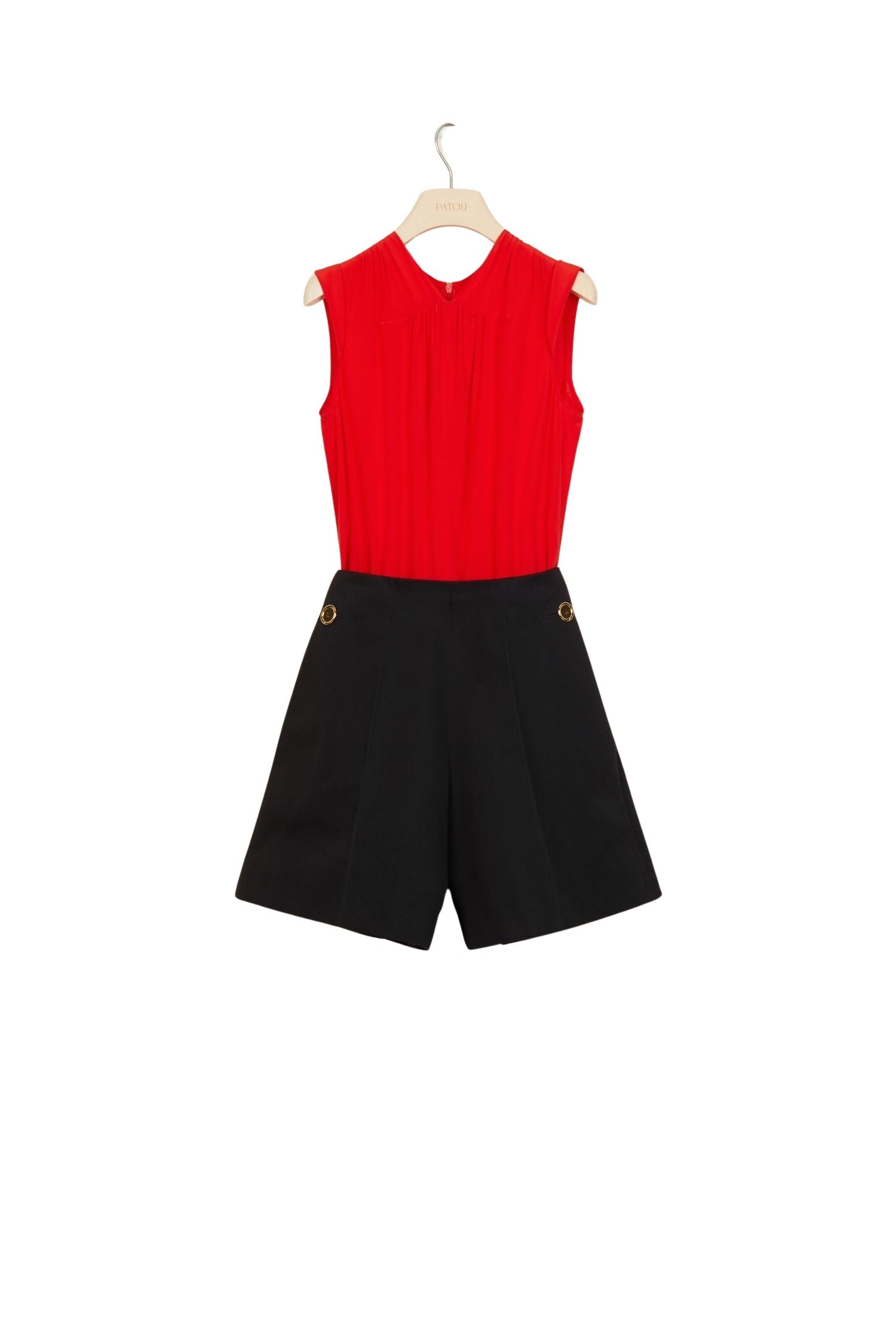 Combinaison bicolore en soie  - Noir & Rouge