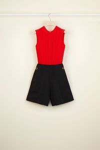 Combinaison bicolore en soie et coton - Noir et Rouge