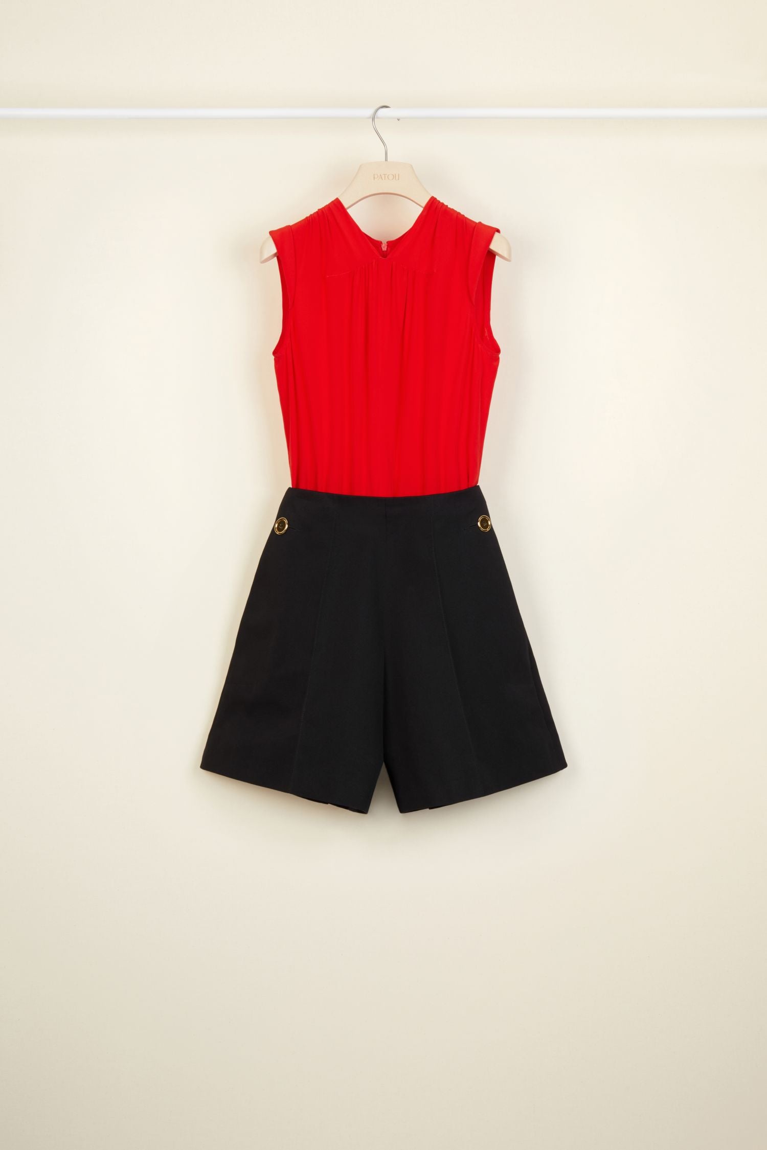 Combinaison bicolore en soie et coton - Noir et Rouge
