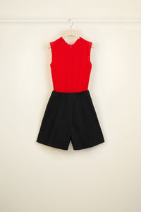 Combinaison bicolore en soie et coton - Noir et Rouge
