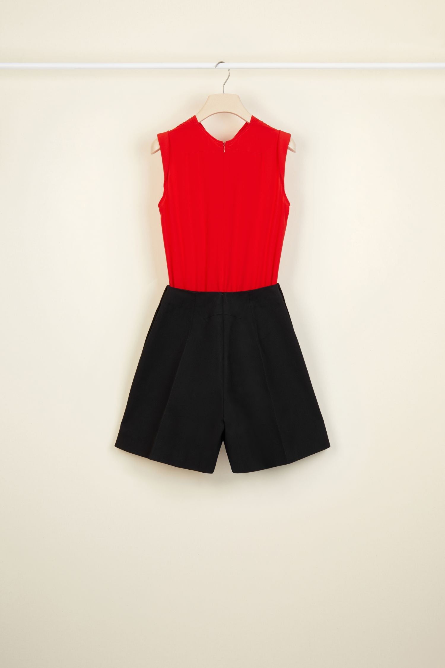 Combinaison bicolore en soie et coton - Noir et Rouge