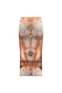 Jupe tube Tattoo imprimée en tulle - Nude & Brown & Black