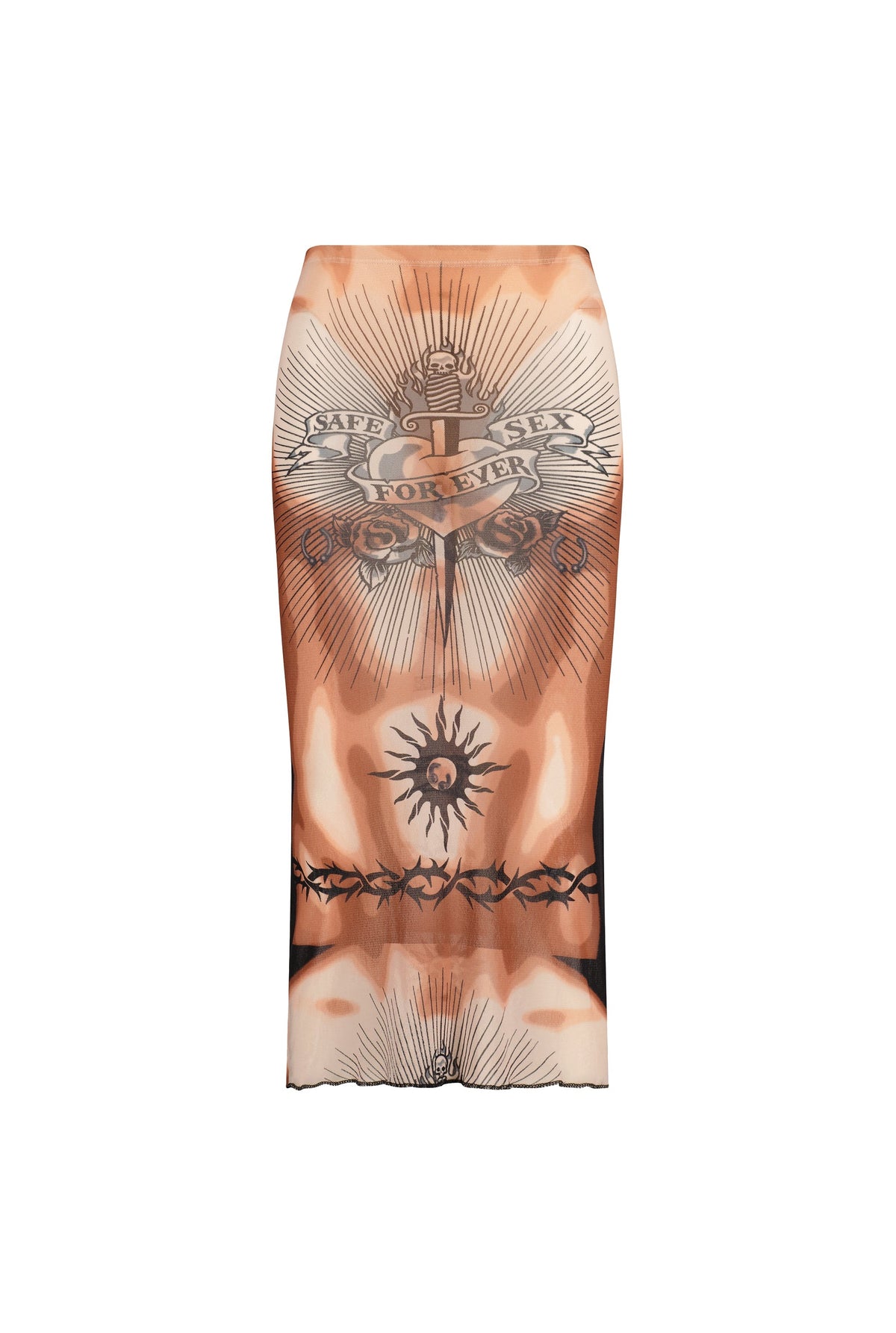Jupe tube Tattoo imprimée en tulle - Nude & Brown & Black
