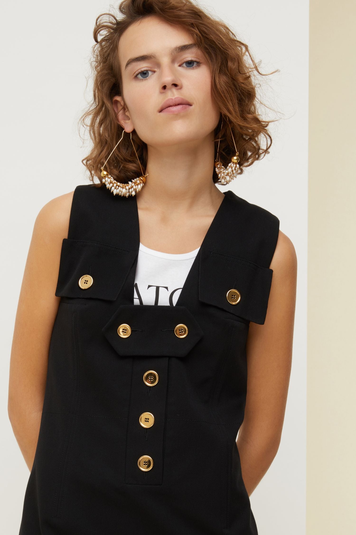 Gold-plated brass and pearl earrings - Gold