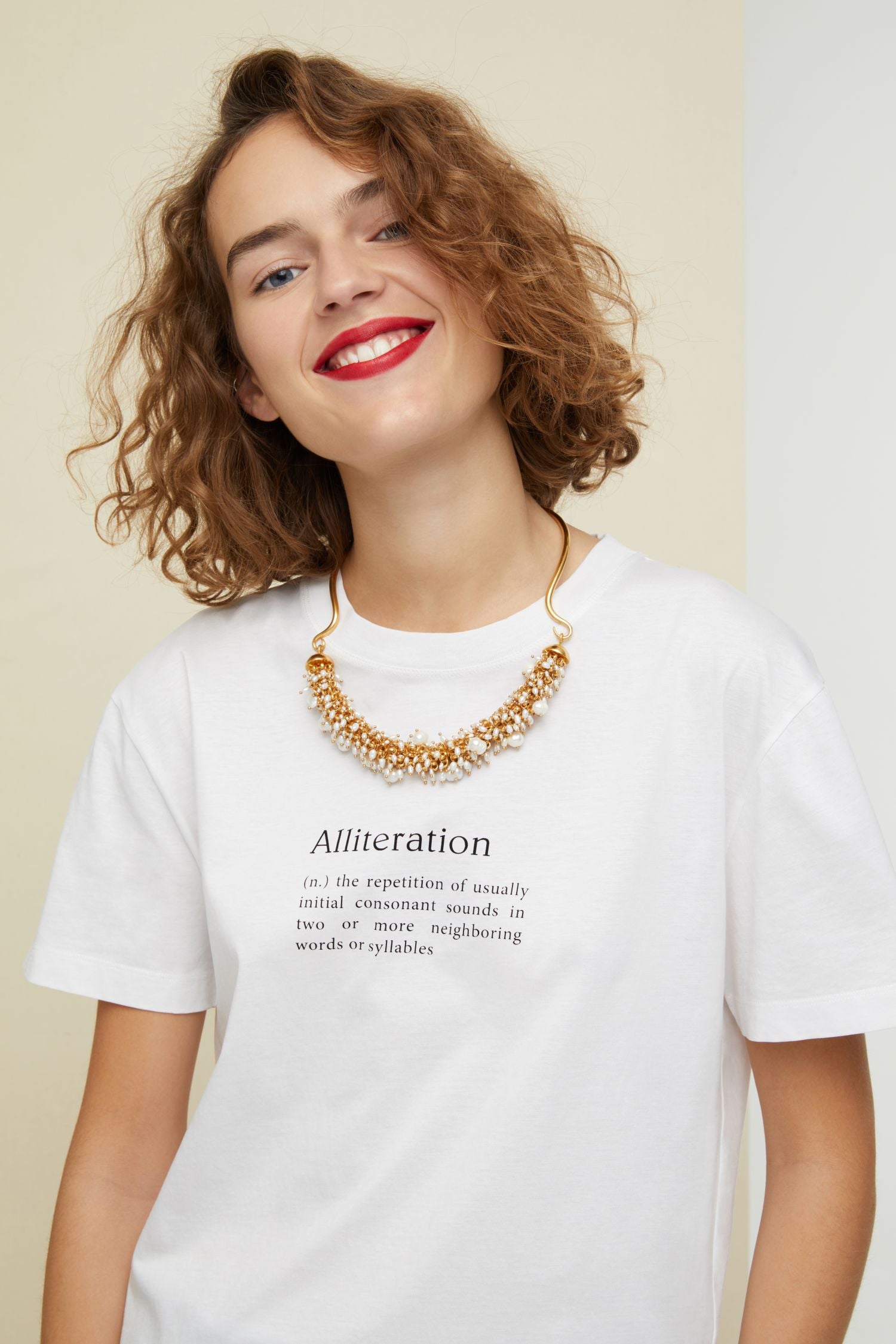 Collier en laiton doré et perles - Or