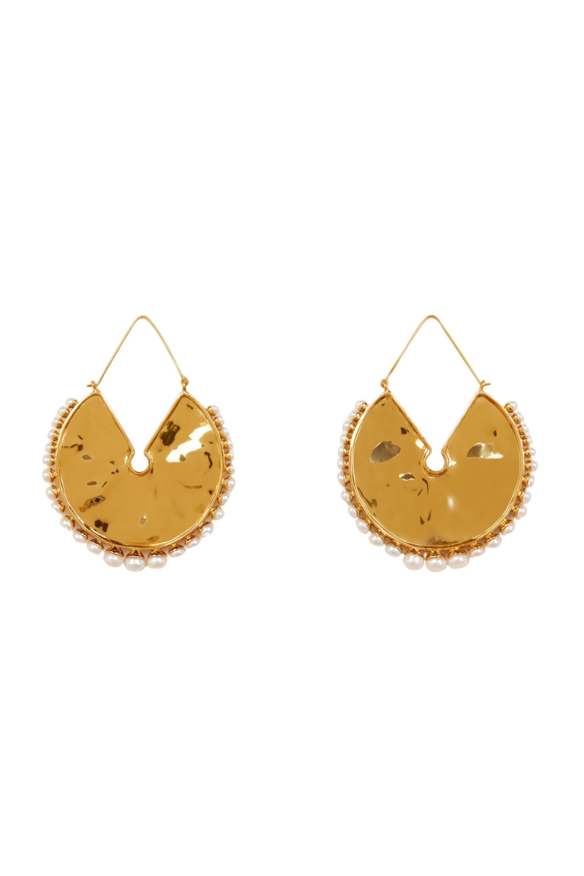 Hammered brass hoop earrings with pearls - Gold