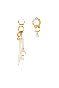 Boucles d'oreilles asymétriques en laiton et perles - Or
