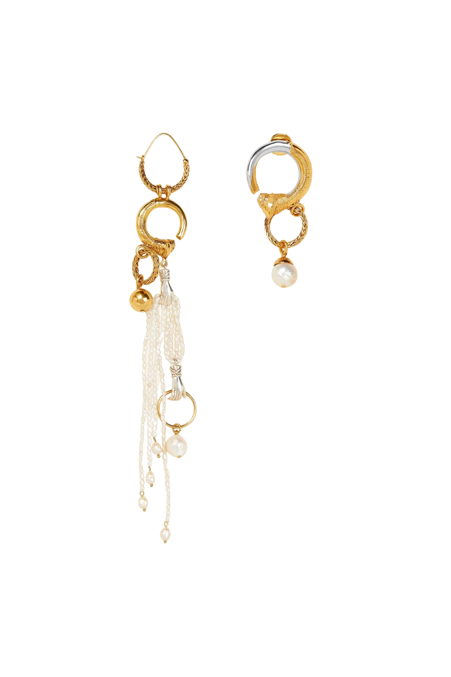 Boucles d'oreilles asymétriques en laiton et perles - Or