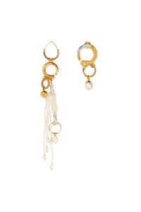 Asymmetrical brass and pearl earrings - Gold