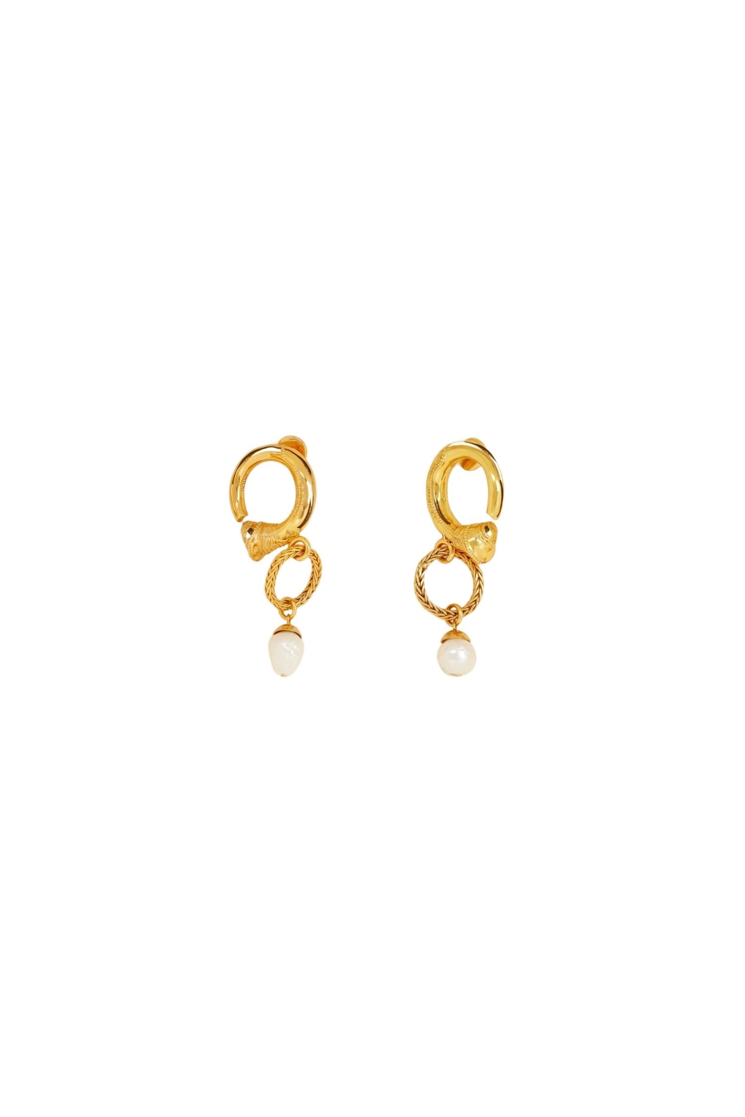 Mini hoop earrings and pearls - Gold