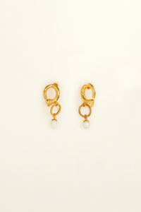 Mini brass hoop earrings with pearls - Gold