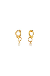 Mini brass hoop earrings with pearls - Gold