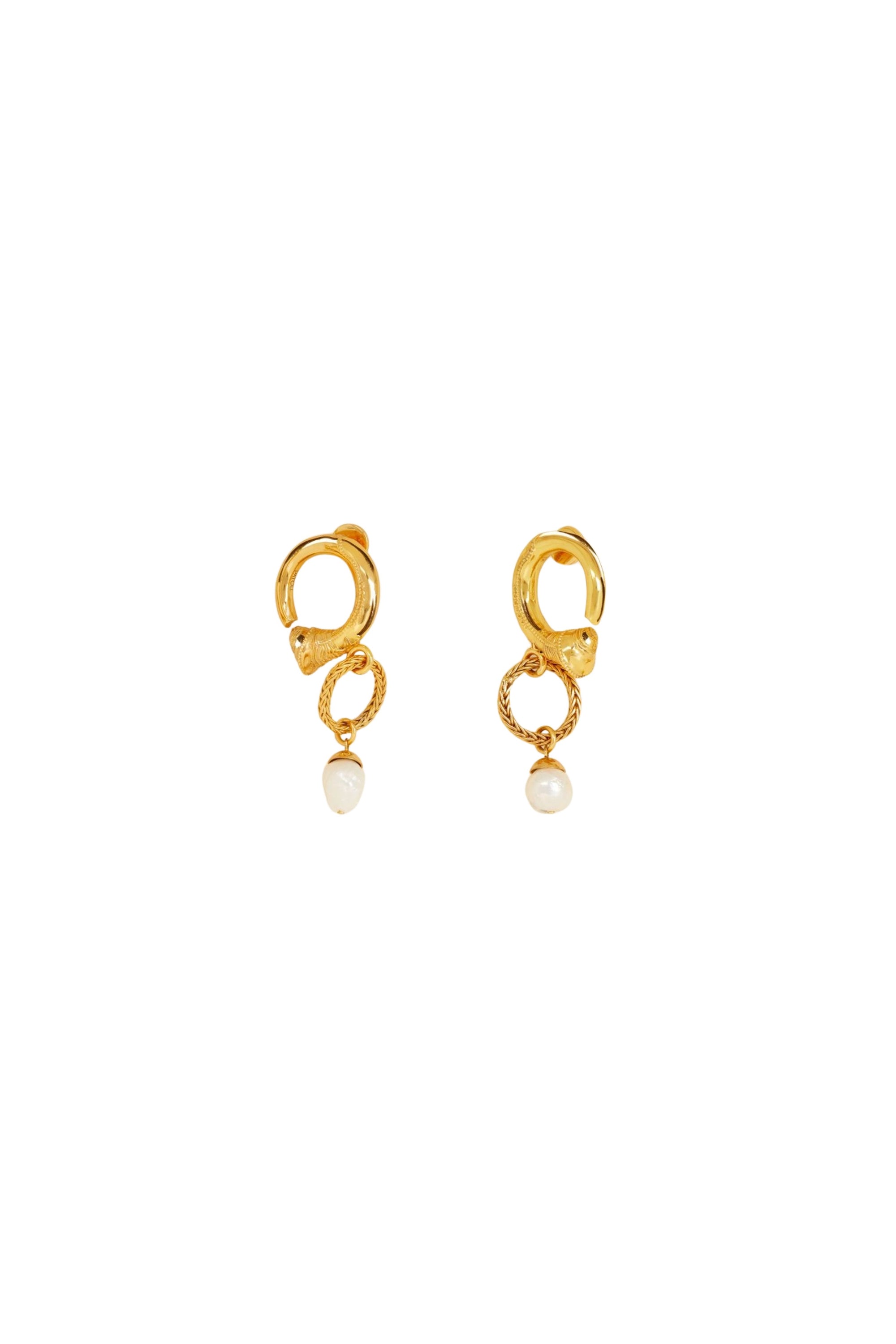Mini brass hoop earrings with pearls - Gold