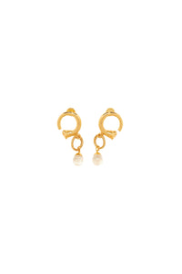 Brass and pearl hoop earrings - Gold and Stones