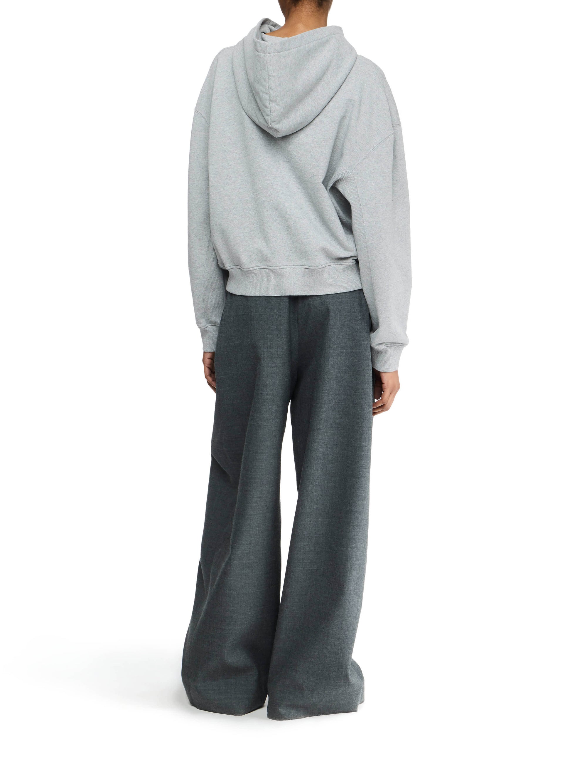 Sweat À Capuche Court Brodé D'Une Ancres - Grey Melange