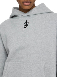 Sweat À Capuche Court Brodé D'Une Ancres - Grey Melange