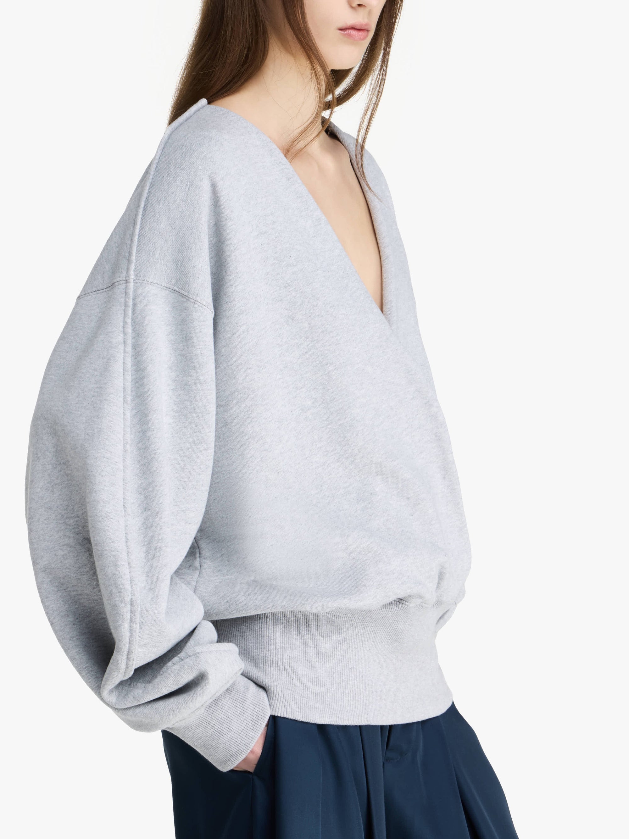 Sweat-Shirt Croisé À Col Rond - Grey Melange