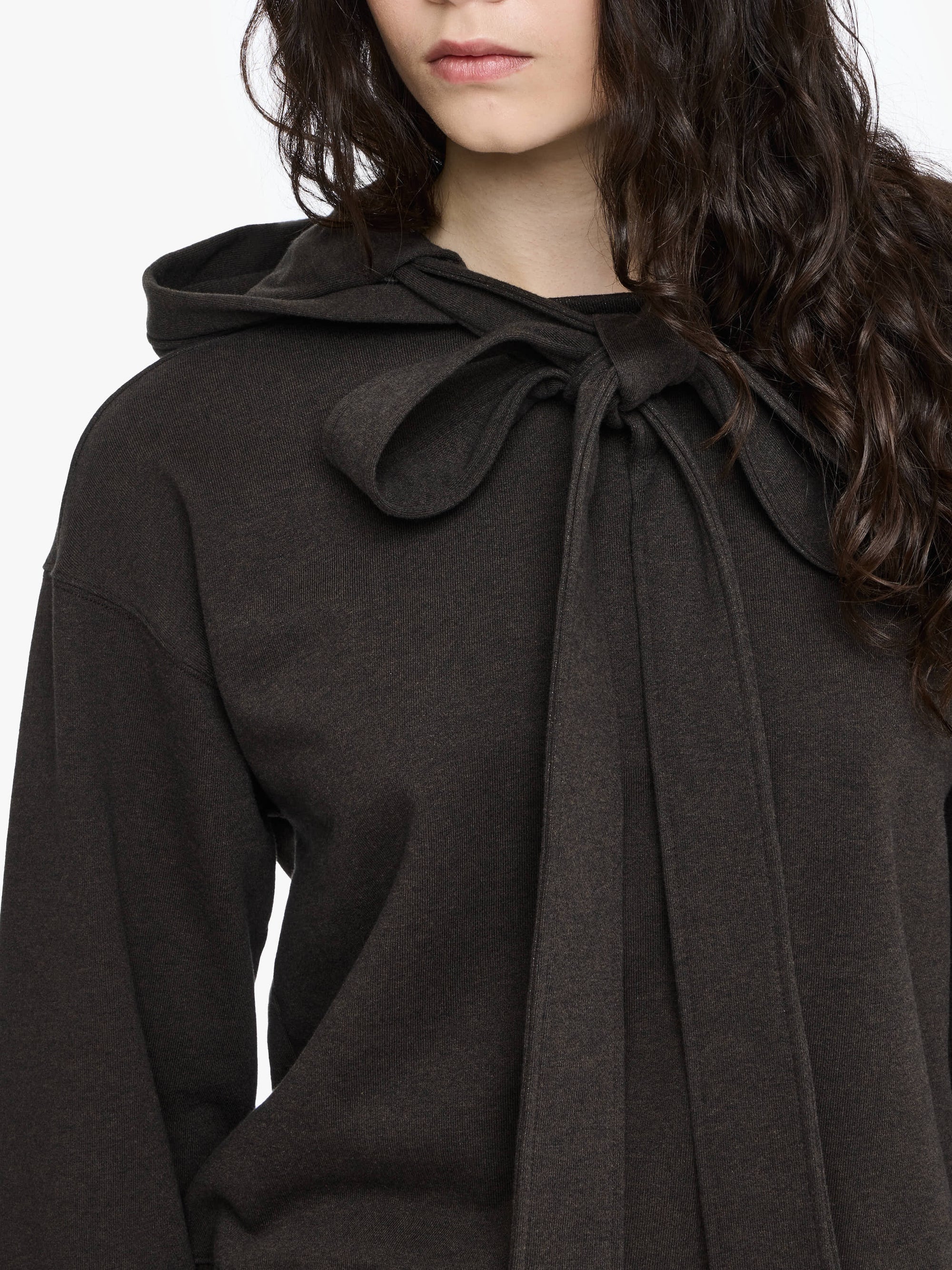 Sweat À Capuche Avec Noeud - Dark Brown Melange
