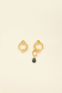 Asymmetrical brass and stones earrings - Or et Pierres
