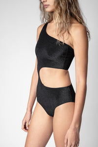 ZHORS LIGNE NOIR CRINCKLE ONE SHOULDER SWIMSUIT