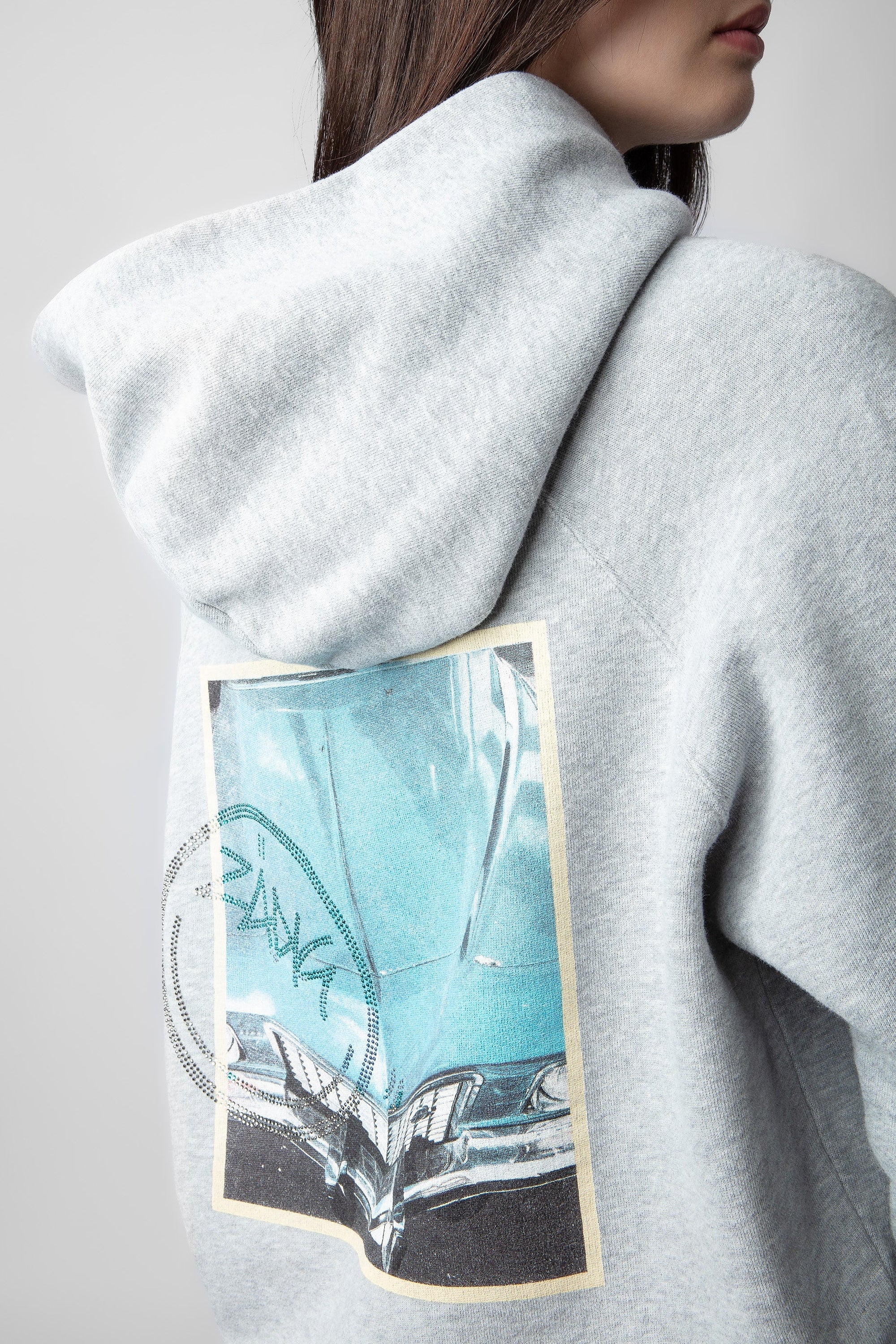 Sweat-shirt Georgy Strass Photoprint - Gris Chine