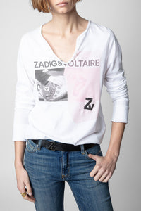 T-shirt à col tunisien Photoprint - Blanc