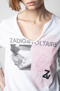 T-shirt à col tunisien Photoprint - Blanc